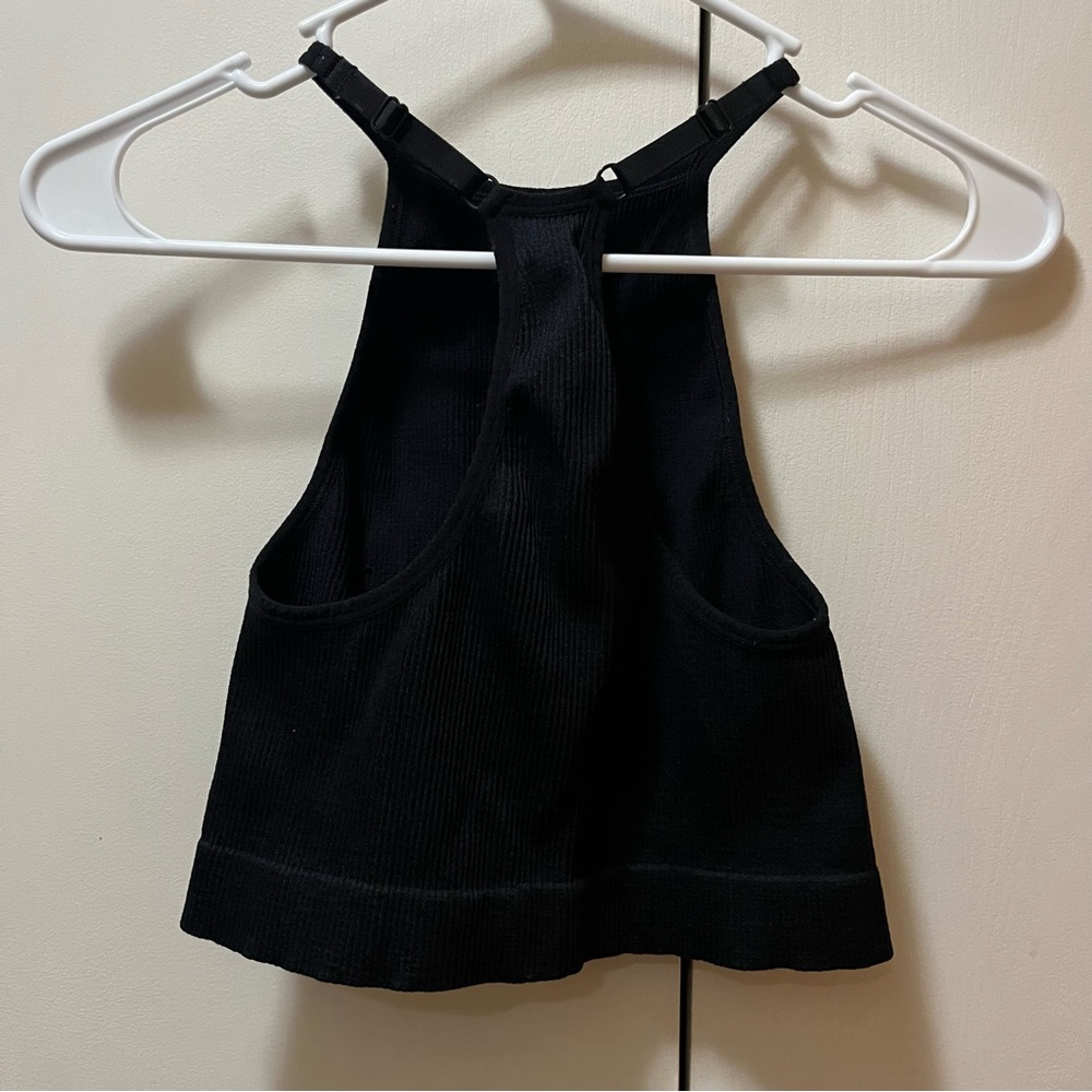 SHEIN Black Ribbed Fitted Racerback Crop Top - Picture 2 of 3